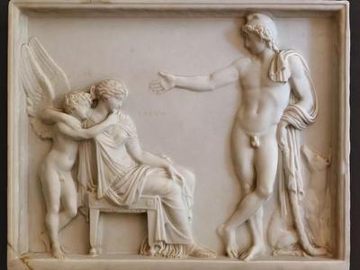 Paris Helen and Eros relief at Achilleion palace on Corfu island