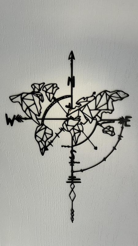 World Map With Compass Rose Wall Art
