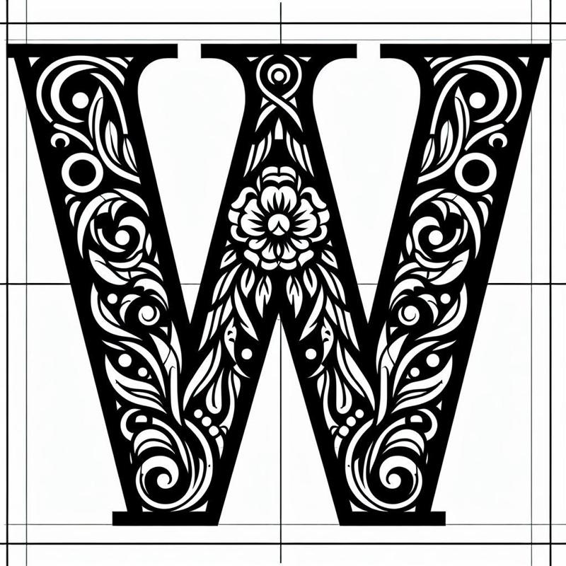 Frottage creation: letter W (version 2)