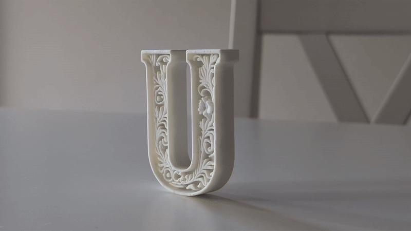 Standing Letter U in a Gypsum Floral Style