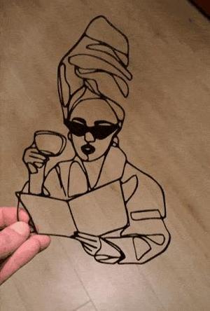 line art girl and cofee, wall art girl and coffe