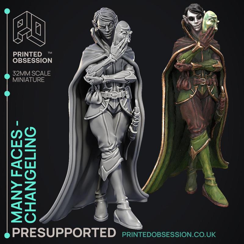 Changeling Theif - Many Faces -  PRESUPPORTED - Illustrated and Stats - 32mm scale