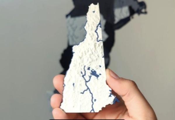 New Hampshire, USA (NH) Topographic Map with Rivers