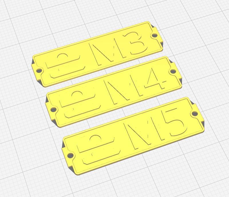 T-Slot Nut gridfinity Labels. M3-M5