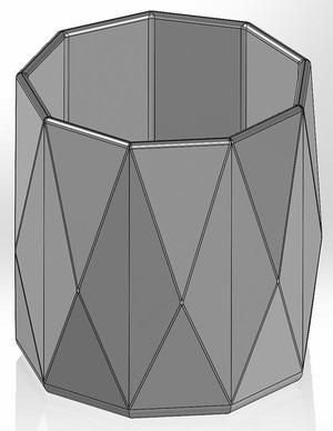 A nine-cornered pencil box with pyramids on the sides