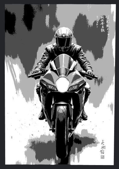 Motorcyclist in Ink Wash Style