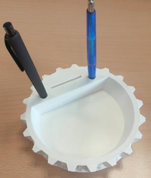 Bowl in bottle cap style with bottle opener holder