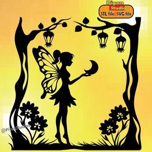 Fairy flower garden wall art svg, stl file