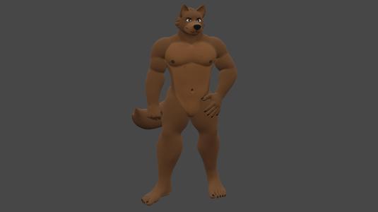 Muscular canine furry paintable figurine