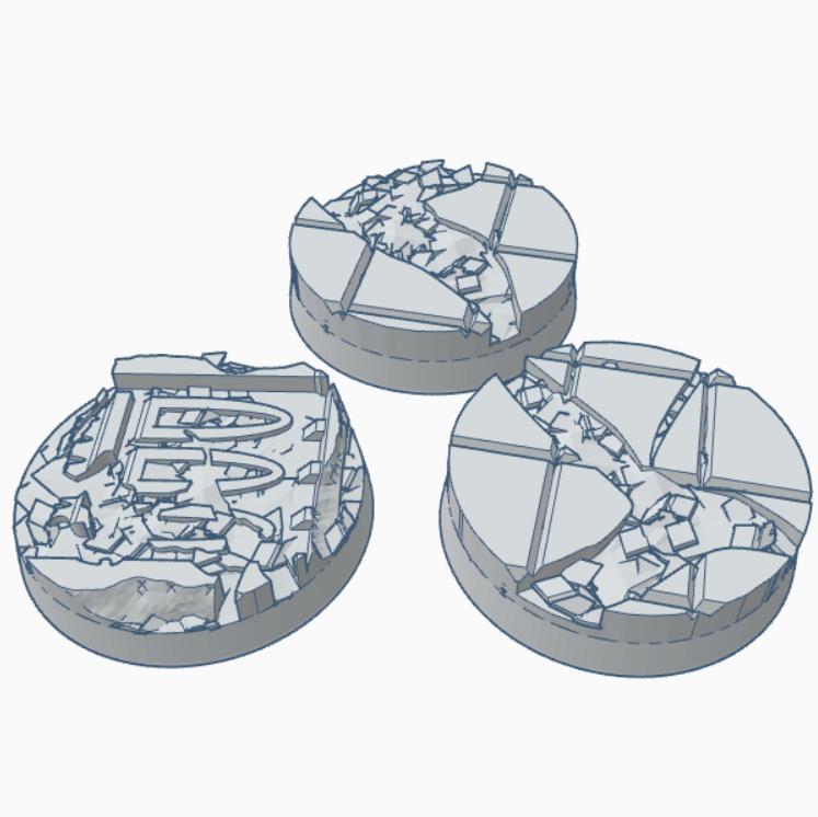 Set of 3 Gothic 25mm by 25mm Round Miniature Bases