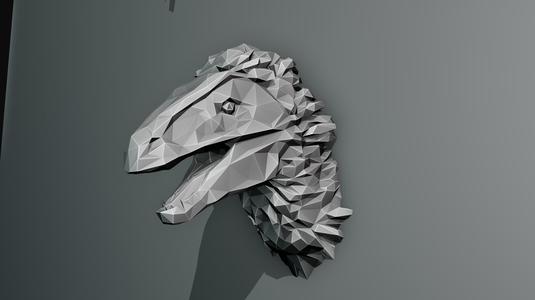 velociraptor dinosaur head wall mount low poly roaring