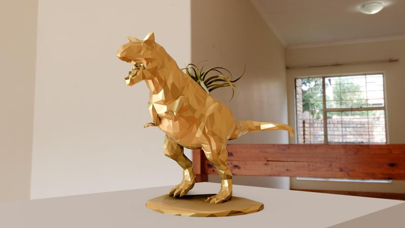 Carnotaurus dinosaur roaring low poly planter pot flower vase stl
