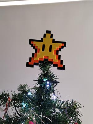 8 bit Super Mario Bros star xmas tree topper