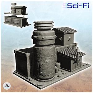 Container-based workshop with large central chimney (6) - Future Sci-Fi SF Zombie plague Post apocalyptique Terrain Tabletop Scifi