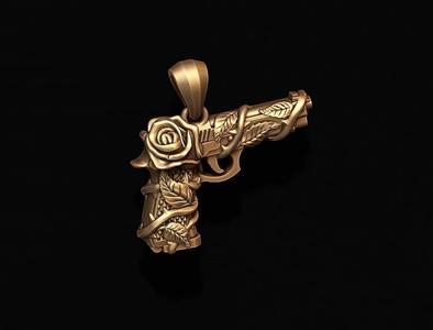 Gun and rose pendant 3D print model