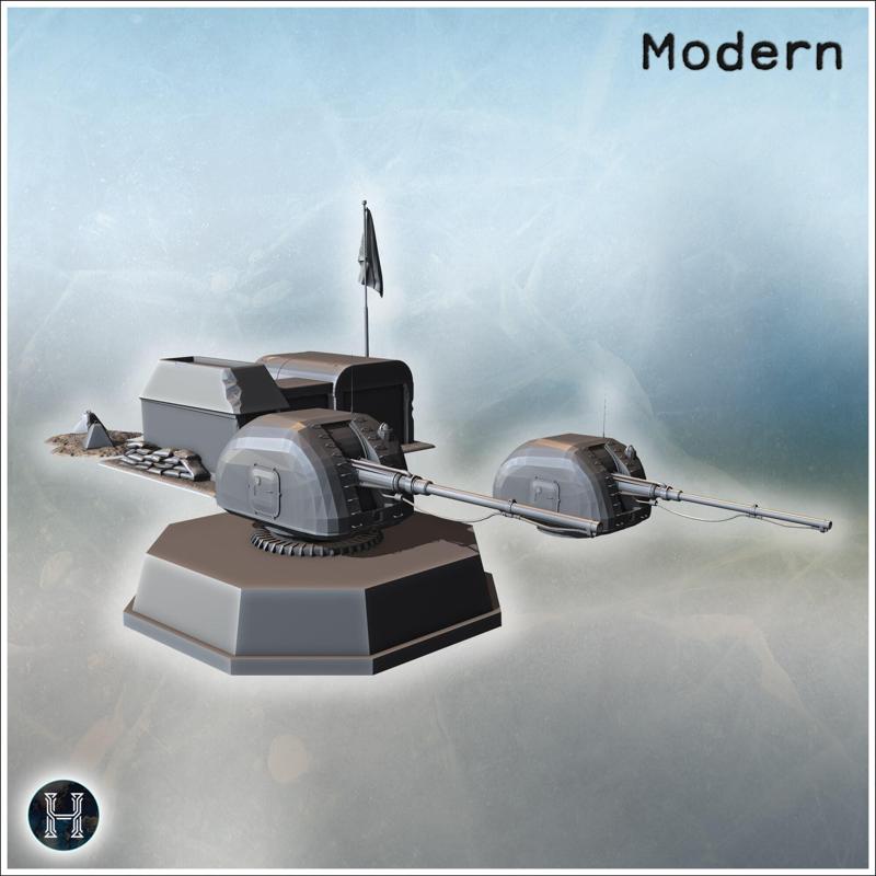 Coastal defensive emplacement with heavy artillery turret and bunker structures behind (7) - Modern WW2 WW1 World War Diaroma Wargaming RPG Mini Hobby