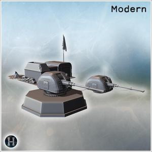 Coastal defensive emplacement with heavy artillery turret and bunker structures behind (7) - Modern WW2 WW1 World War Diaroma Wargaming RPG Mini Hobby
