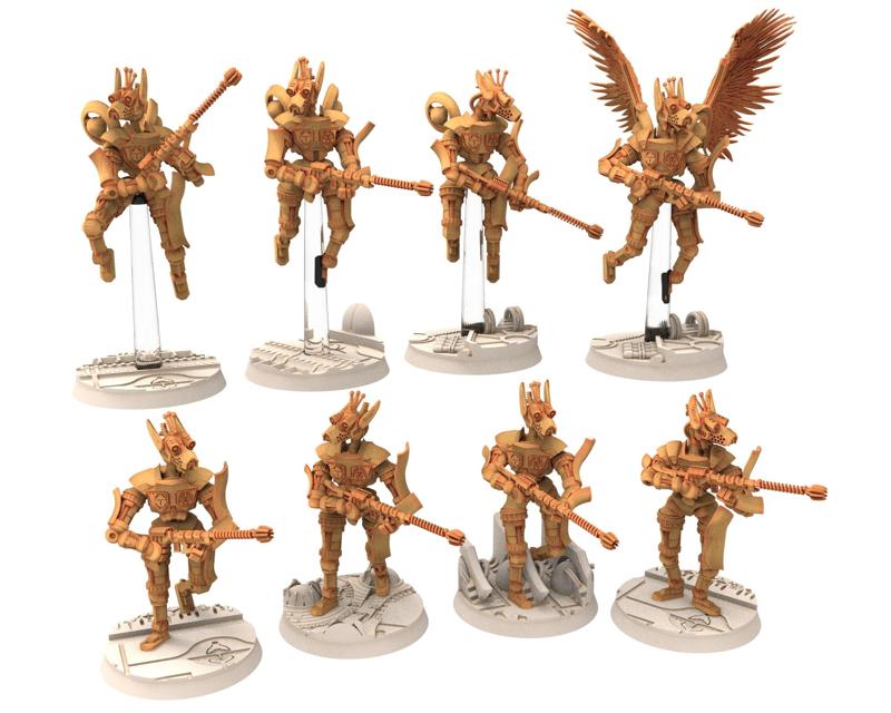Cinan - Anubis - Peret - Wosret : Line, Battle Drone, space robot guardians of the Necropolis, modular posable miniatures
