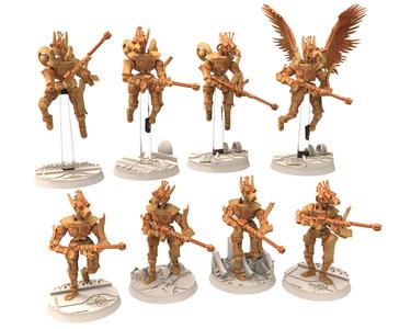 Cinan - Anubis - Peret - Wosret : Line, Battle Drone, space robot guardians of the Necropolis, modular posable miniatures