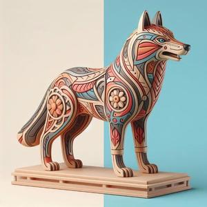 1013 Color 3D Model of a Totem-Style Wolf on a Pedestal, pug, dachshund, poodle, cat, dog, monkey, elephant, beagle, bear, lion, fox, faun, pomeranian, troll, platypus, majestic, totem, fantasy, crocodile
