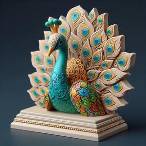 1169 Colorful 3D Model of a Peacock on Base, totem, pug, dachshund, poodle, rooster, dog, dogue, beagle, peacock, lion, fox, bull terrier, pomeranian, galgo, wolf, doberman pinscher, newfoundland, decorative, crocodile