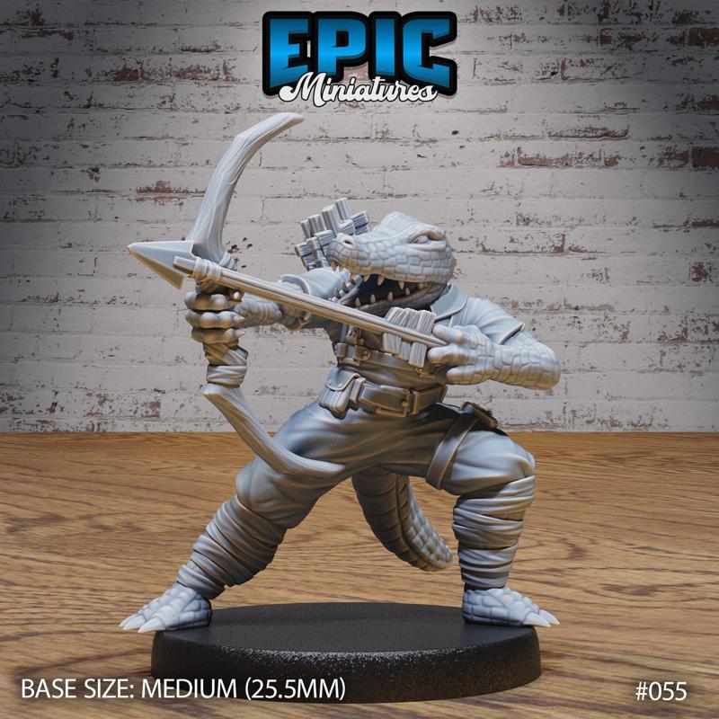 Alligator Folk Archer /  Humanoid Crocodile Warrior / Croc Tribe Fighter / Southern Wild Animal / Evil Reptile Predator Creature / Swamp Beast Encounter