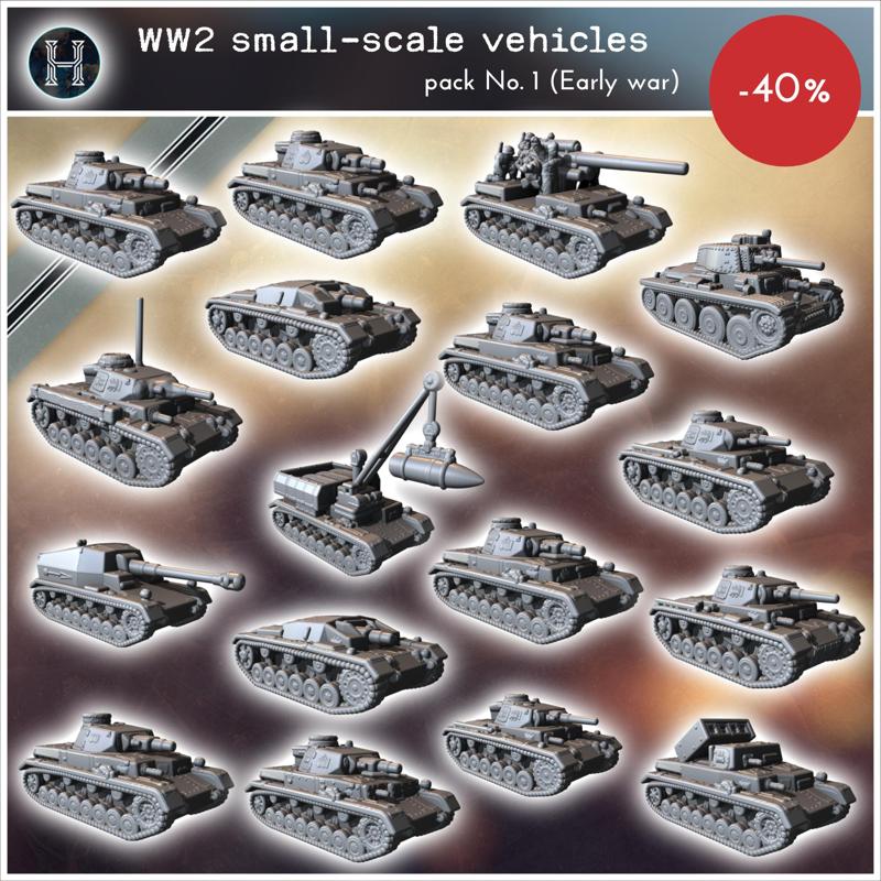WW2 small-scale vehicles pack No. 1 (Early war German tanks) - Germany Eastern Western Front France Early Poland Russia WWII