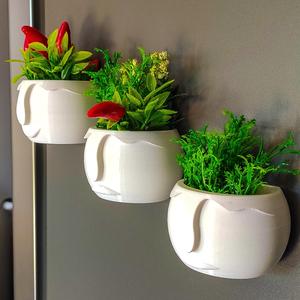 Decorative plant pot for fridge with magnet