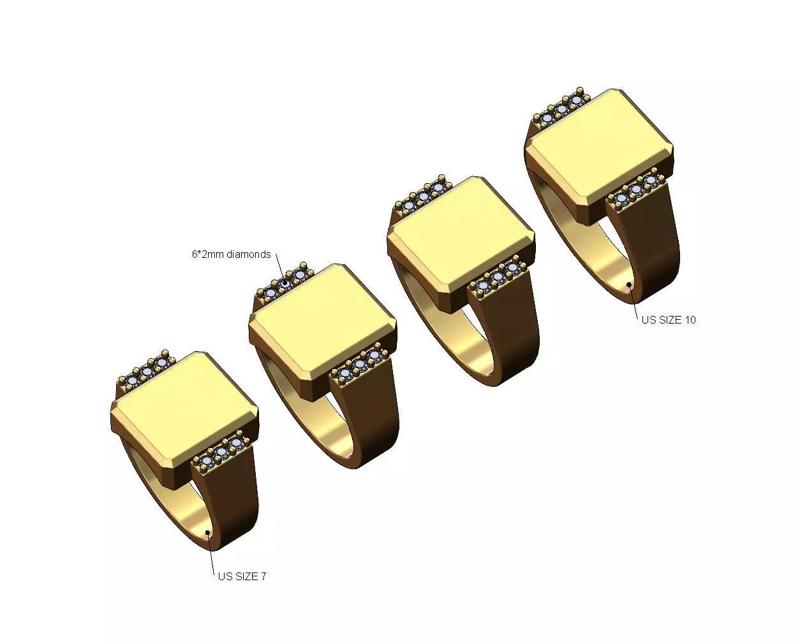 Diamond chamfred blank rectangular signet ring US sizes 7to10