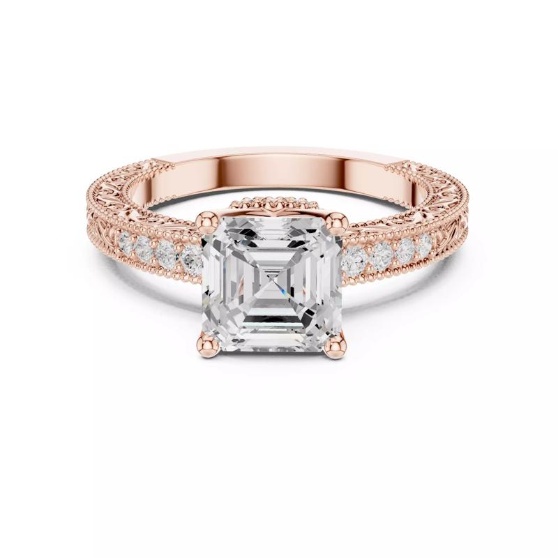 Asscher Cut Diamond Milgrain Design Ring 3DM STL Video