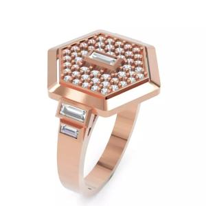 Hexagon Baguette Diamond Ring Design 3DM STL File