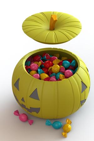 Halloween-themed pumpkin candy holder with 3 faces