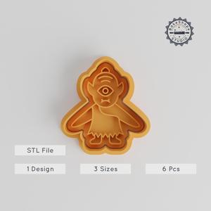 Cyclops Cookie Cutter & Stamp Set, Horror Monster Design, 6 Pieces in S/M/L, Halloween Baking Decoration