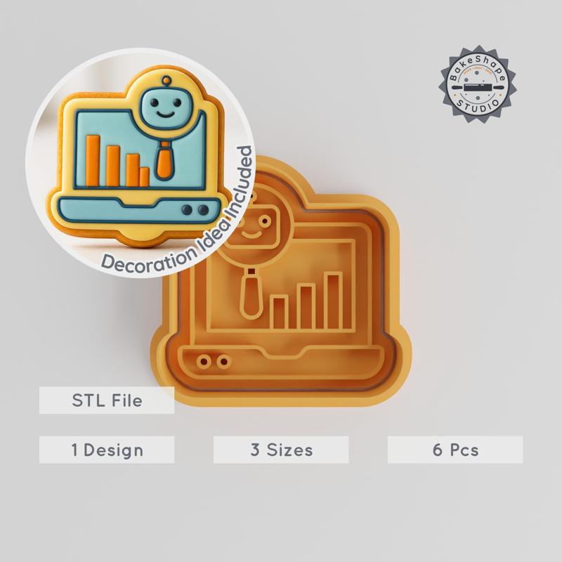 Data Analysis Shape Cutter & Stamp Set, Perfect for Cookies & Fondant, Includes 6 Pieces in S/M/L Sizes