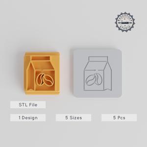 Coffee Stamp Tile Set, 5 Motif Sizes for Clay, Cookies & Fondant, Coffee Cup & Cafe Design