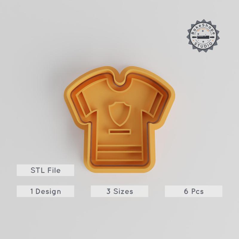 School Jersey Cookie Cutter & Stamp, Perfect for Fondant, Sports Theme, 6-Piece Set, Sizes S/M/L