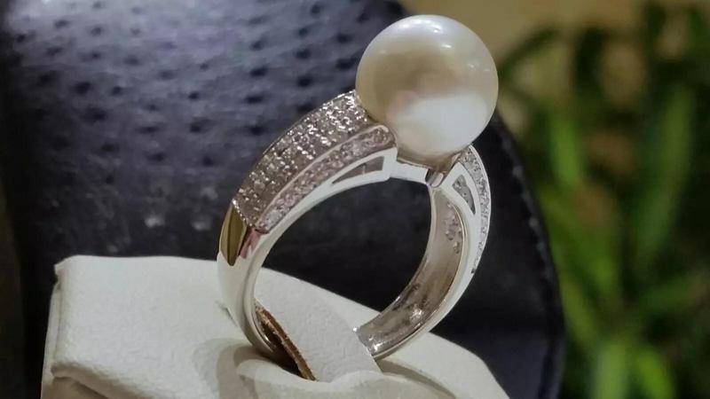 Ring with perl diamonds anello co perla thaiti diamanti   AP15