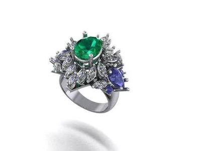 Ring with Oval Stone and Marquise Accents