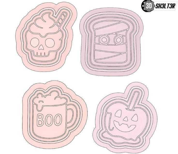 Halloween Cookie Cutter Pack, Skull, Apple, Toast, Drink