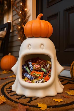 Ghost Candy Bowl with Pumpkin Hat – Cute 3D Printable Halloween Candy Holder