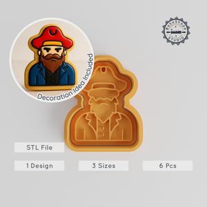 Pirate Shape Cutter & Stamp Set, Perfect for Cookies & Fondant, 3 Sizes, 6 Pieces
