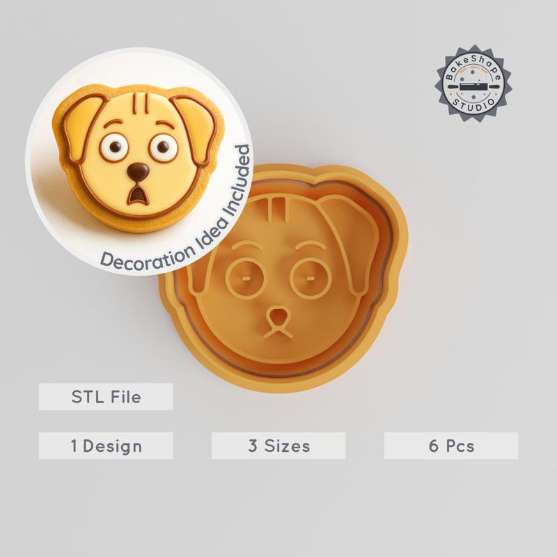 Shocked Dog Shape Cookie Cutter & Stamp, 3 Sizes, Animal Wildlife Baking Tool