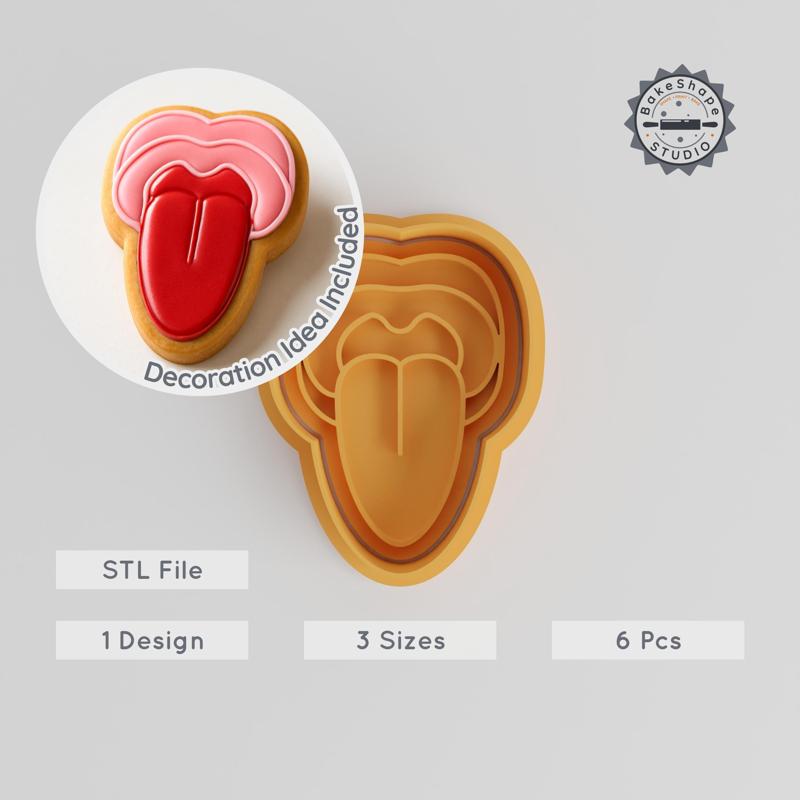 Tongue Shape Cutter & Stamp Set, Cookie & Fondant Cutting, 3 Sizes, Lively Tongue Design