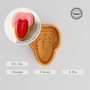 Tongue Shape Cutter & Stamp Set, Cookie & Fondant Cutting, 3 Sizes, Lively Tongue Design