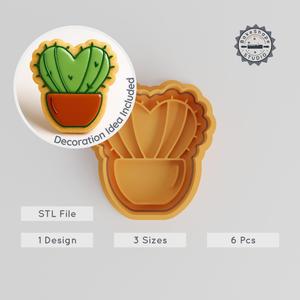 Heart Shaped Cactus Cookie & Fondant Cutter Stamp, Set of 6, S/M/L Sizes, Gardening Heart, Cacti Love Design