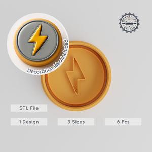 Energy Shape Cutter & Stamp, Cookie & Fondant Tool Set, Power-Up Bolt Design, Multi-Size (S/M/L)