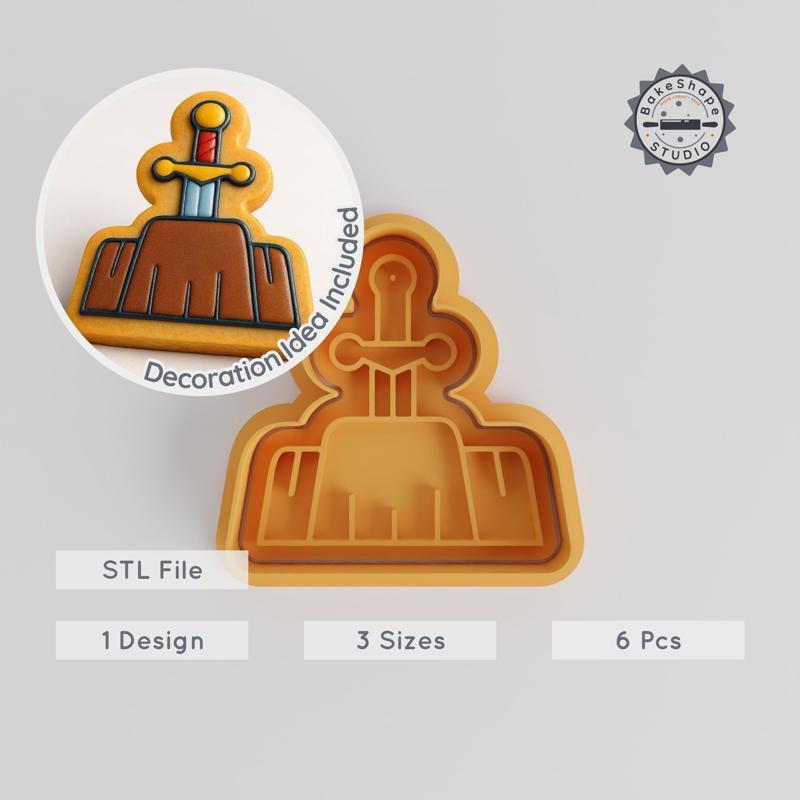 Sword Shape Cutter & Stamp Set, 3 Sizes S/M/L, for Cookies & Fondant, Fantasy & Medieval Themes