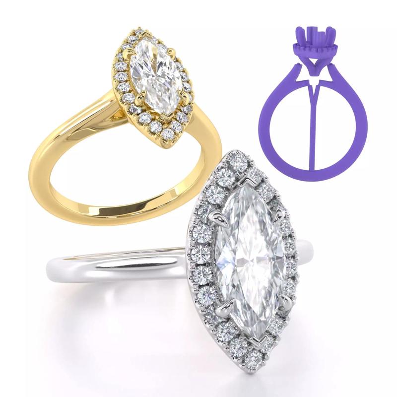 Marquise Cut Halo Engagement Ring