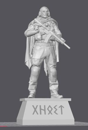 Ghost on pedestal with runic name