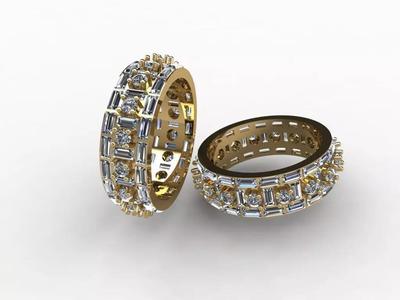 Elegant Ring Band with Baguettes and Stones